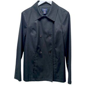 BROOKS BROTHERS Womens Jacket Size 12 Black Trenchcoat Pea Coat Double Breasted